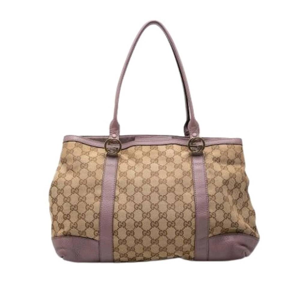 Gucci Vintage Pre-owned Canvas Tote Bag - Vintage - Dame - Beige - ONE SIZE - Læder