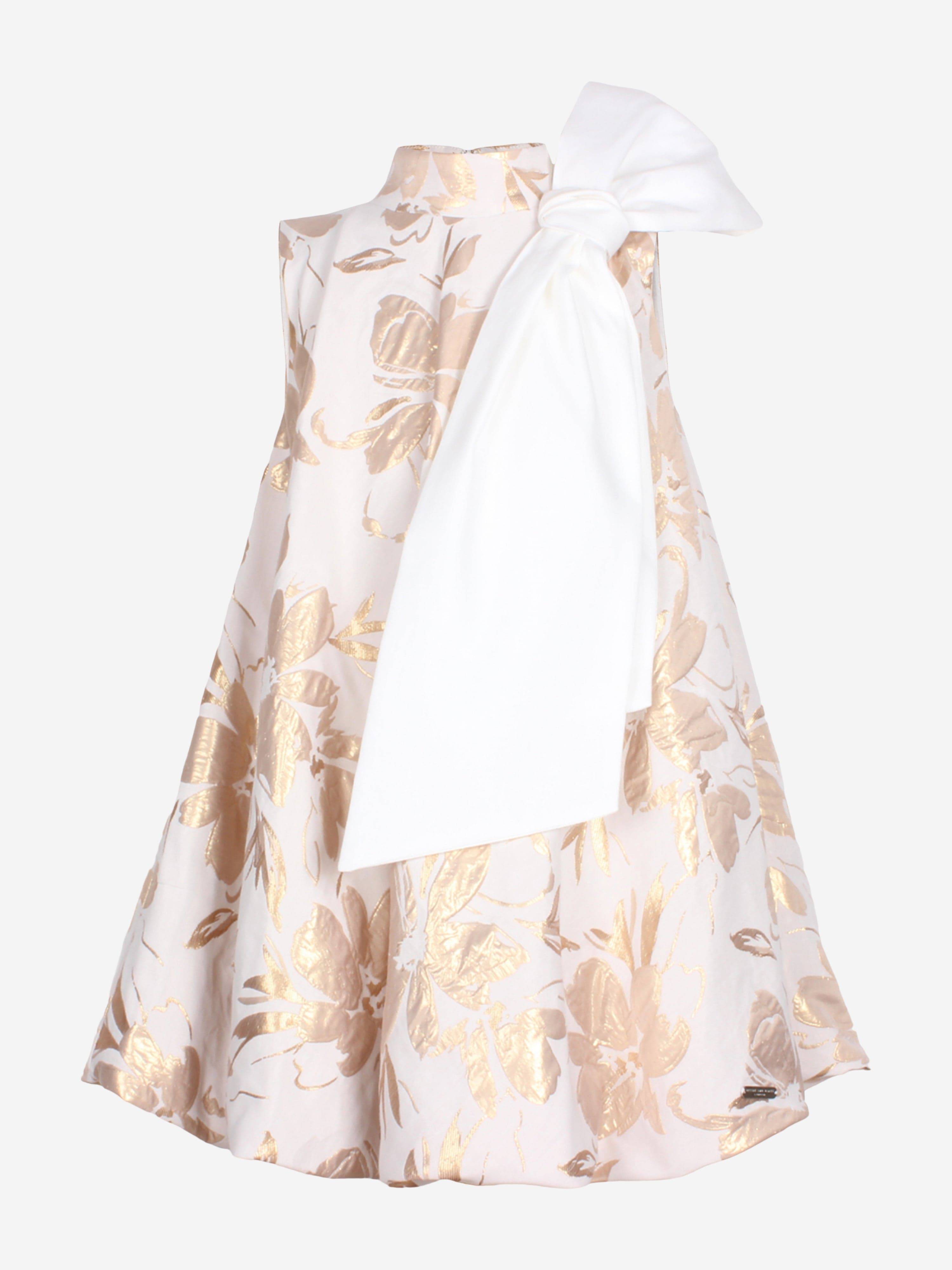 Jessie And James Girls Abstract Floral Jacquard Dress in Gold - Gold / 8 Yrs (8 Yrs)