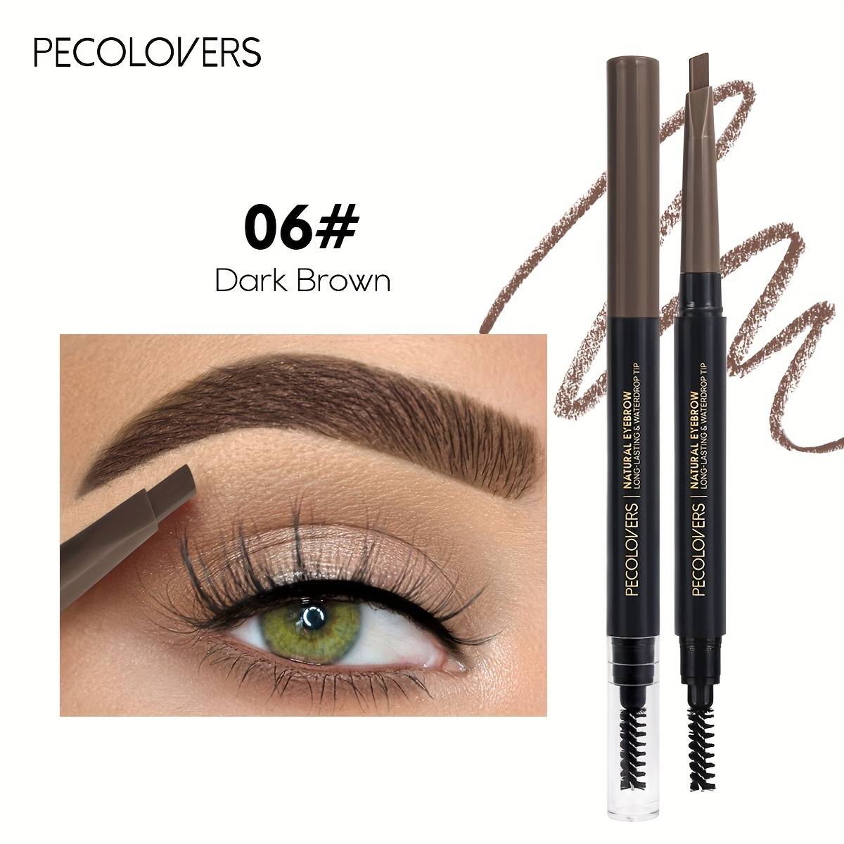 TEMU 1pc Precise Application, Color Development, Anti-smudge, Black/brown/gray, Long-lasting Finish, 2-in-1 Eyebrow Pencil, Suitable For Beginners