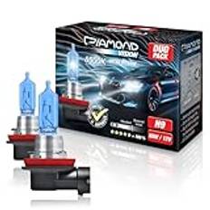 Diamond Vision 2 x H9 12 V 65 W | Xenonlook | Halogen billampor | 8 500 k Super Ultra White | dubbelt så hållbar | Duobox | E-märke | PGJ19-5