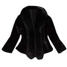 Pälsjacka dam bröllop pälskappa svart/vit pälsjacka elegant pälsrock midja vinterrock stora storlekar gosig jacka övergång vinterjacka tjock lång krage rockar modern päls kofta S-4XL, svart, M