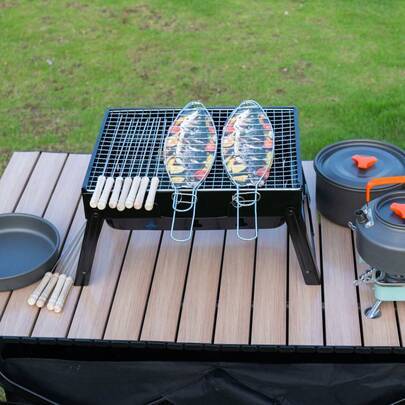 1/2/4 st 42 cm/16,5 tum bärbar fiskgrillgallerkorg med långt handtag, robust och hållbar konstruktion, perfekt för grillning av hel fisk, fiskfiléer, - standard (Multi-size)