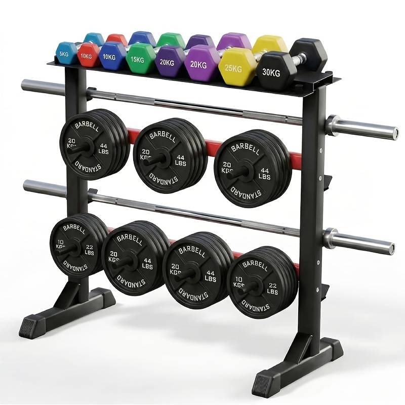 Weight Plate Rack, Dumbbell Stand, Steel Structure, Compatible With Weight Plates Up To 25mm Hole, Barbells Over 98cm, And Dumbbells Over 12cm