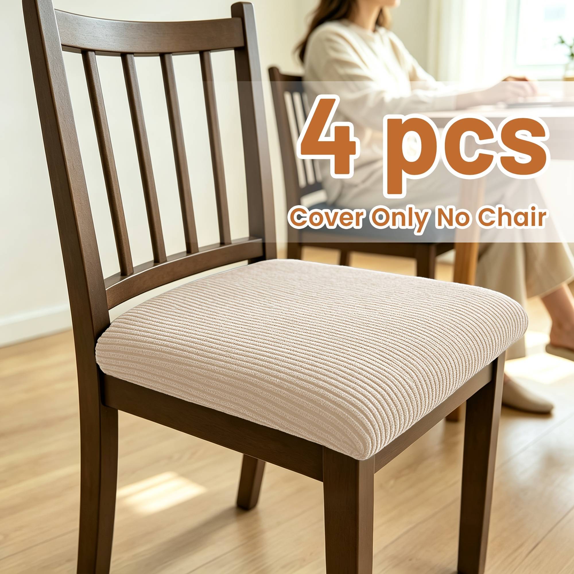 4/6pcs Stretch Dining Chair Covers, Striped Floral Pattern Chair Pads, Elastic Fabric Chair Covers, And Clean
