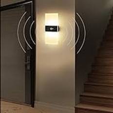 Vägglampa för inomhus med rörelsedetektor, med batteri på 3 600 mAh, utan strömanslutning, utan borrning och trådlös, med strömbrytare, nattlampa för trappan inomhus, modern