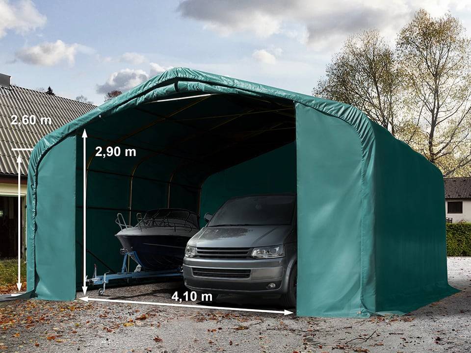 6x6m, Garagetelt, PRIMEtex-PVC-teltdug, mørkegrøn, med statikpakke (blød undergrund) - (99435)