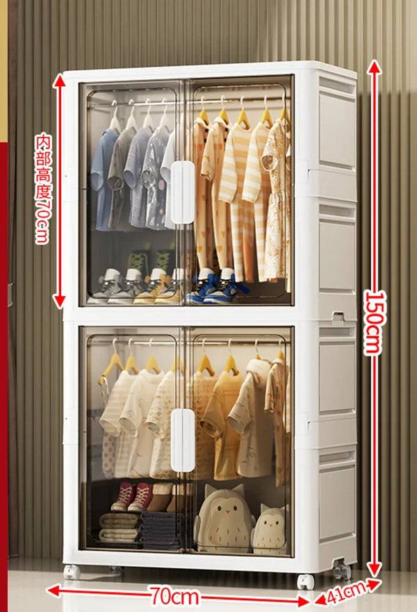 Wardrobe Clothes Organizer Foldable Organizer Cupboard Movable Storage Cabinets for Home - 70x41x150cm-grey