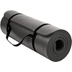 TechFit Yogamatta extra tjock 10 mm bärremmar, 180 x 60 cm, halkfri, perfekt fitness, gym, golvövningar, camping, aerobisk, stretching, mage, pilates (svart)