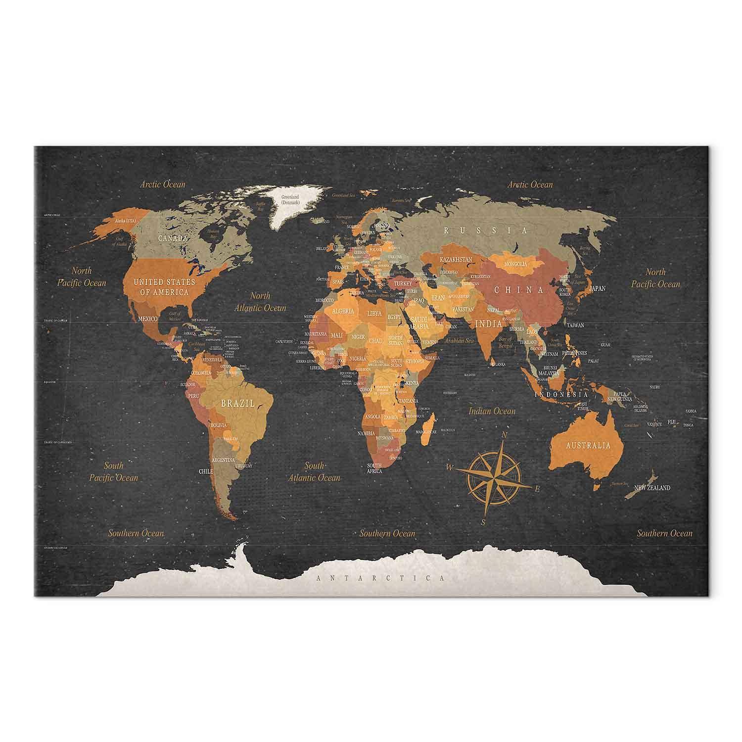 Lærredsbillede verdenskort - Secrets of the Earth - 90 x 60 cm - Premium Print