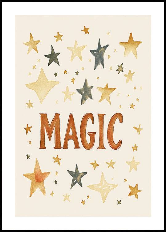 Starry Enchantment Poster (40x50cm) - Plakater > Barnväggskonst, Illustrationsposters, Akvarell, Rymd Posters, Guld och Silver Posters, Week 13