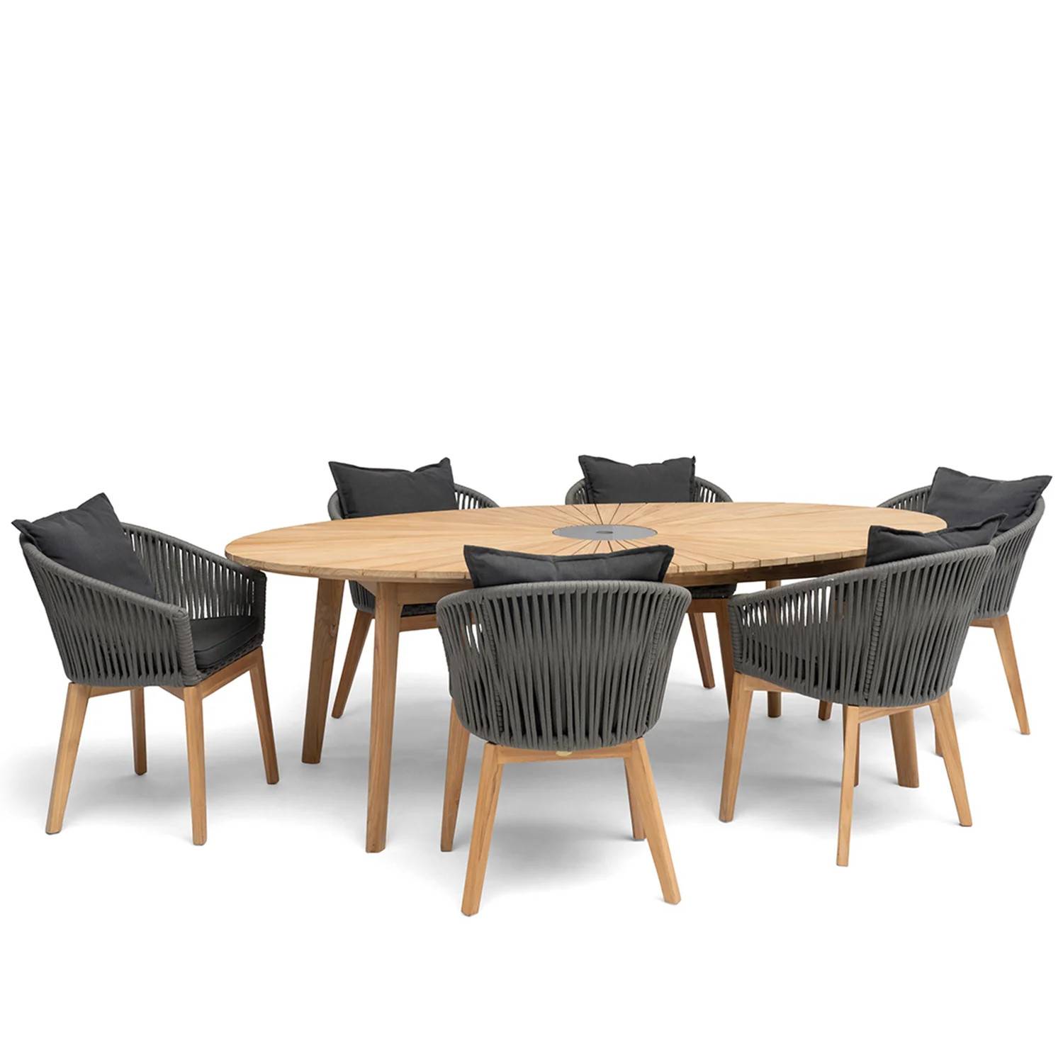 Himmelsnäs / Sandhammaren matgrupp grå - 6 stolar - 220x100 cm - Grå/Träfärgad