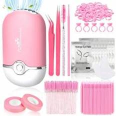 215pcs Eyelash Extension Starter Kit, Suitable For Beginners Including USB Fan, 2pcs Tweezers, 100pcs Cleansing Rods, 50pcs Lash Brushes, 50pcs Ring Cups, 2pcs Adhesive Tapes, 10pcs Eye Gel Pads