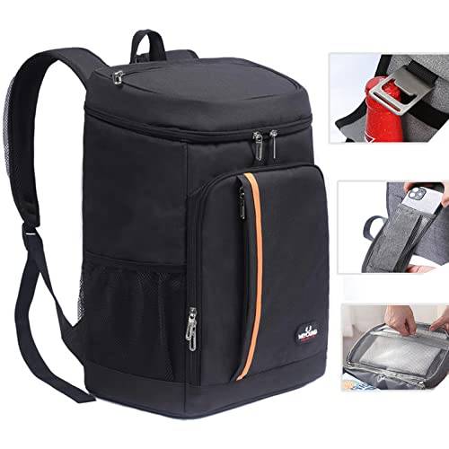 QINGLOU 28 l kylryggsäck termoryggsäck picknickryggsäck kylväska stor isolerad kylväska män kvinnor för picknick/grill/camping/utflykter/shopping (svart)