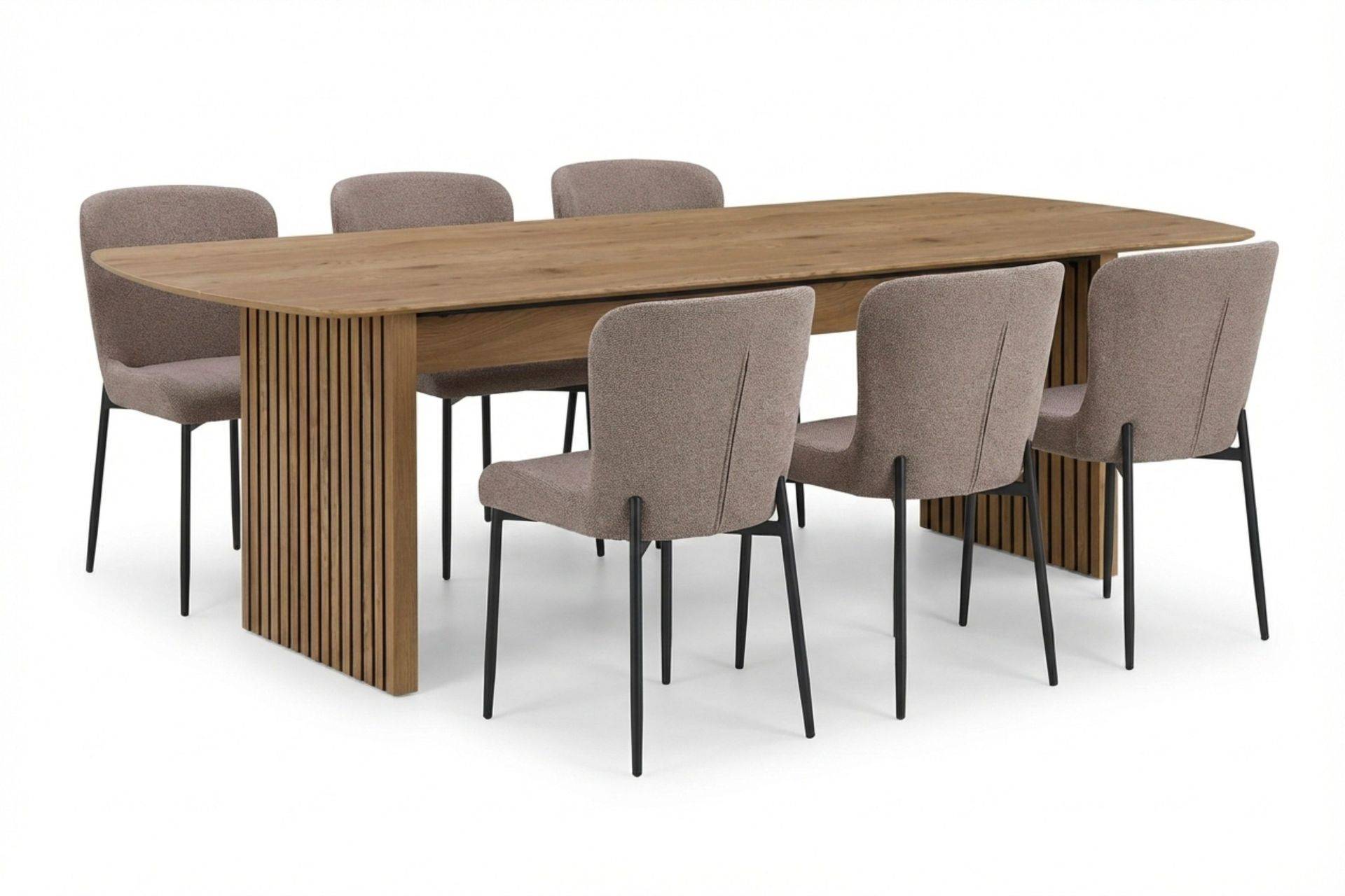 Richeto Matgrupp Ek 240 cm med 6 Elsie Matstolar - Ek/Grå Brun Bark