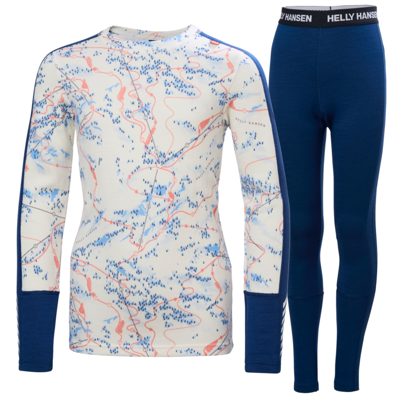 Helly Hansen Jr Graphic Lifa Merino Set - Underställ merinoull - Barn Dark Blue Aop Child's height 140 cm