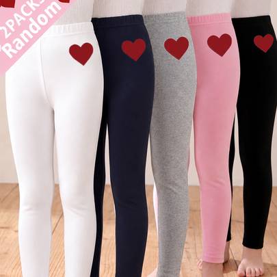 Barn/Tween-flicka avslappnade minimalistiska långa leggings med tecknat mönster, 2 st/set, lämpliga för höst/vinter - Multifärgad (6Y,7Y,8Y,9Y,10Y,4Y,5Y,14Y,11Y,12Y,13Y)