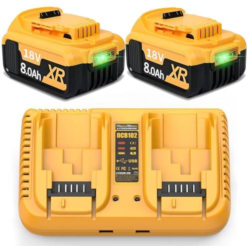 2 x Li-Ion ersättningsbatteri för Dewalt 18 V 8,0 Ah/8 000 mAh batteri dubbel laddare DCB200 DCB182 DCB200 DCB184 DCB101 DCB107 DCB112 DCB105 DCB115 DCB203