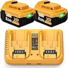 2 x Li-Ion ersättningsbatteri för Dewalt 18 V 8,0 Ah/8 000 mAh 20 V batteri dubbel laddare 4 A DCB182 DCB200 DCB184 DCB101 DCB107 DCB112 DCB105 DCB115 DCB203