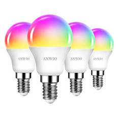 ANWIO Smarte WLAN Glühbirne E14 5W, Mehrfarbrige RGB Dimmbare Alexa Smarte Lampe 470LM, Smart Home Zubehör, Kompatibel mit Alexa, Google Assistant,Tuya App, Kein Hub notwendig, 4 Pack