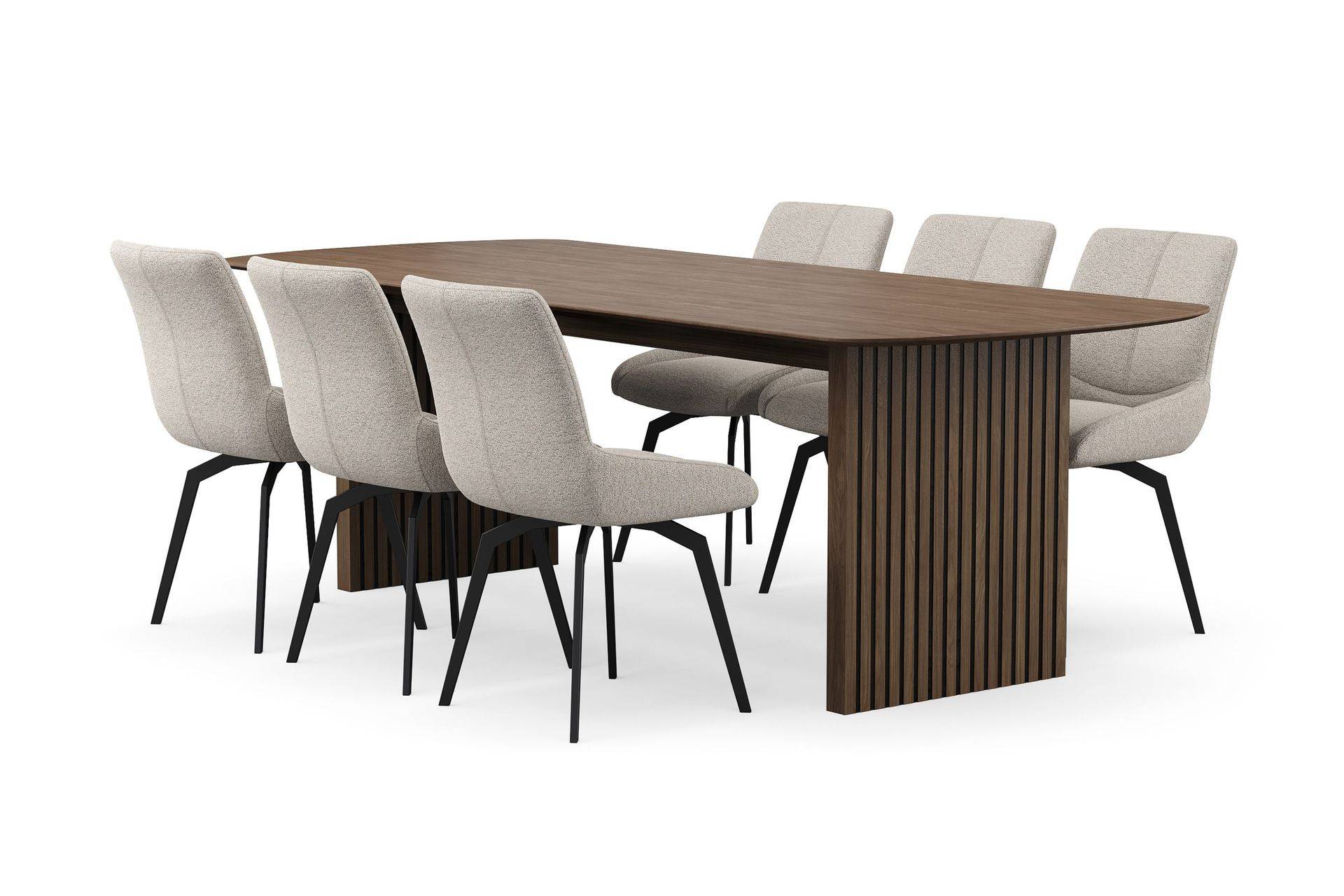 Richeto Matgrupp 240 cm med 6 Mora Snurrstolar - Rökt ek/Mörkbeige Natur Bark