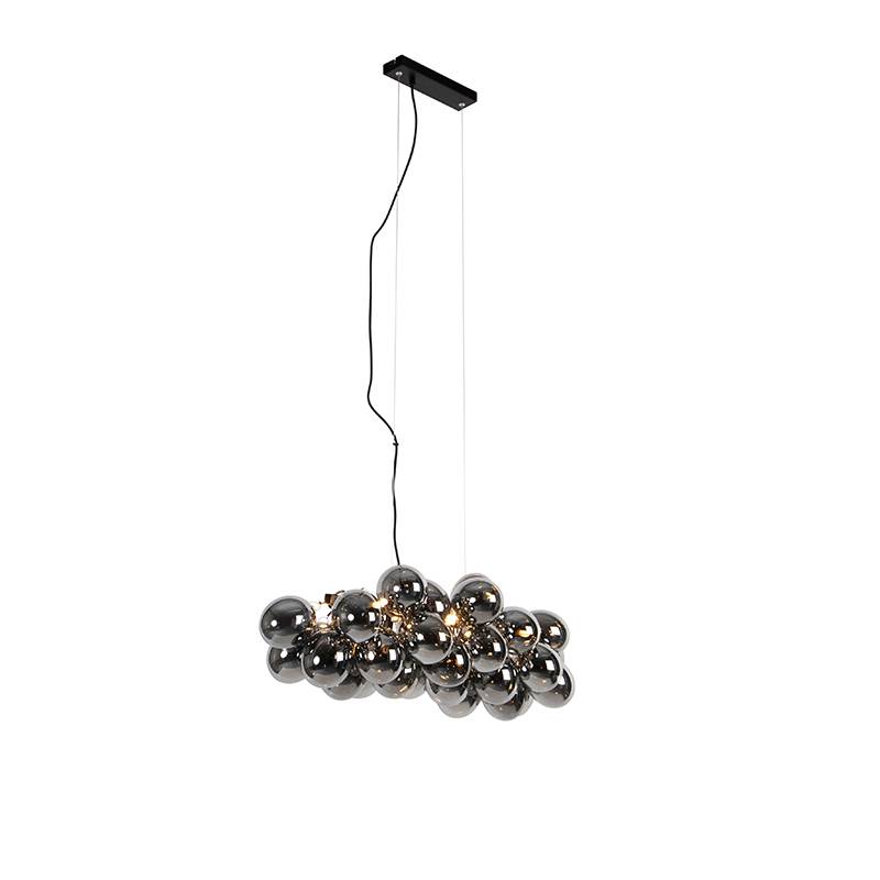 Art Deco Pendellampa Svart med Rökglas 8-ljus - Uvas