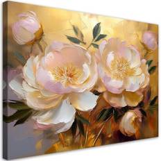 Lærred print, Pæon malet blomst