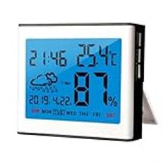 Elektronisk temperatur- och fuktighetsmätare, -10℃~50℃ termometer hygrometer med larm och tidsfunktioner ABS 85x99x25mm (elegant vit)