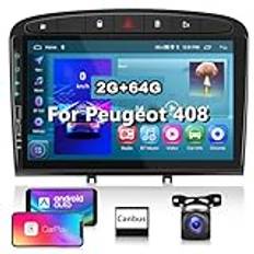 【2 64G】Hodozzy Carplay bilradio för Peugeot 308/408 2007–2015,9 tum Touchcreen stereo Bluetooth-bilradio handsfree med Android Auto/Mirror Link/WiFi/GPS/RDS/FM/USB+Backkamera