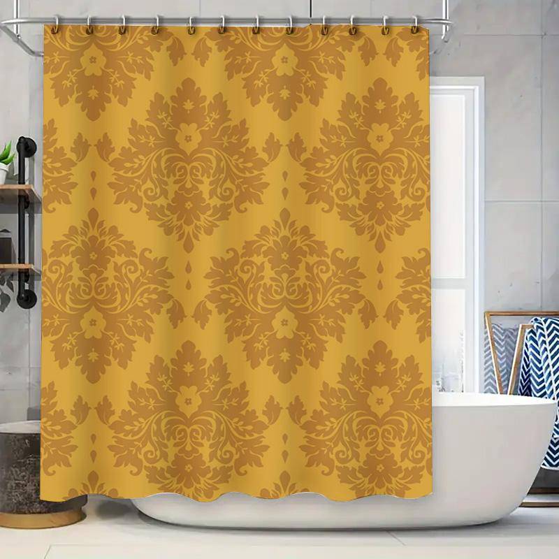 Badrumsgardin i vintage-stil med guld-damaskmönster för modern badrumsinredning Vattentätt duschdraperi med foderuppsättning i senapsgult