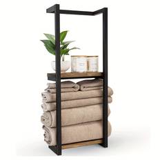 TEMU 1pc Elegant 2-tier Wall Mounted Towel Rack, Cast Design, Metal Pipe Included, For Large Folding Towels, Bathroom Storage Organizer, Decorative Shelf For Home & Rv Camping