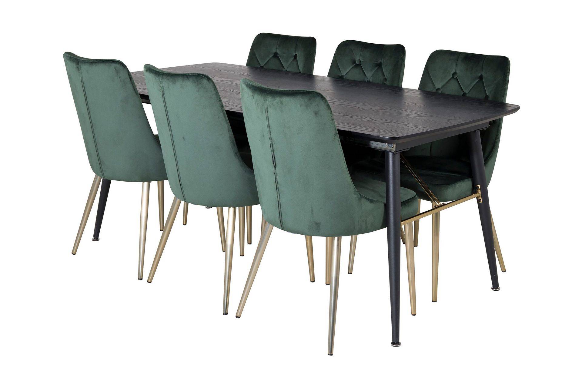 Venture Home Irunea Förlängningsbar Matgrupp 180cm inkl 6 Valerie Lyx Sto - Svart/Mörkgrön/Guld Matgrupper Svart Trä