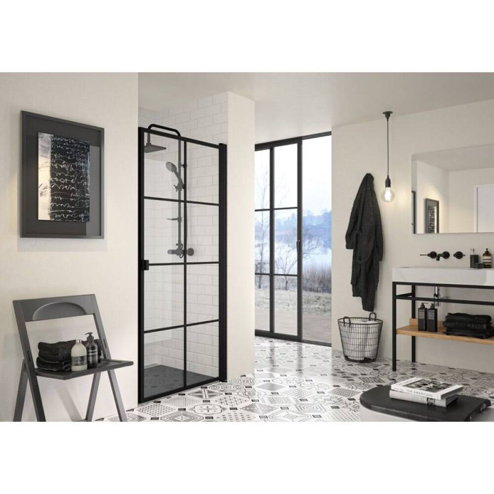 DUSCHVÄGG CAMARGUE FRAME NISCH MED SVARTA SPRÖJS 100 CM