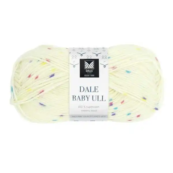 Dale Baby Ull 8550 Lollipop multi Indhold: 100 % superwash merinould Vægt/længde: 50 g = ca 165 meter Anbefalede pinde: 3.00 mm Strikkefasthed: 10 cm = 28 m Vask: Uldvask 40 °C / Brug vaskemiddel til uld/silke / Brug ikke skyllemiddel / Tørres fladt.