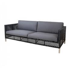 Cane-Line - Connect 3-pers. sofa Black/Graphite Cane-line Weave - Inkl. Hyndesæt Grey, Cane-line Natté