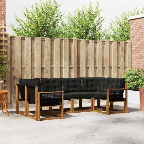 Utomhussoffset med kudde 6 pcs Naturlig och svart