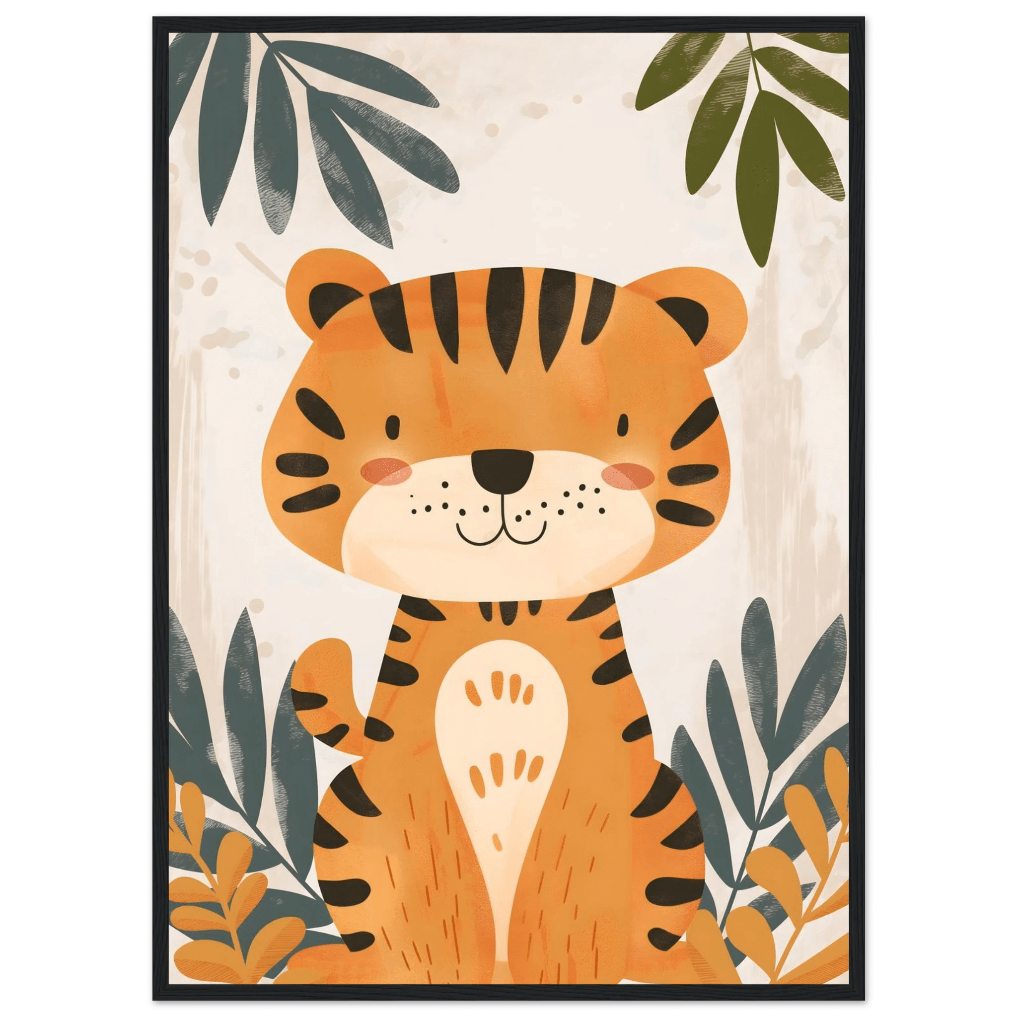 Tigerposter-50x70 cm / 20x28″ / Med ram / Svart