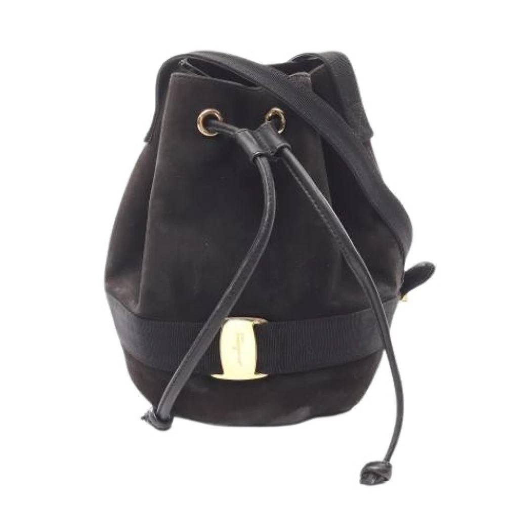 Salvatore Ferragamo Pre-owned Pre-owned Ruskind Bucket Bag - Vintage - Dame - Sort - ONE SIZE - Uld