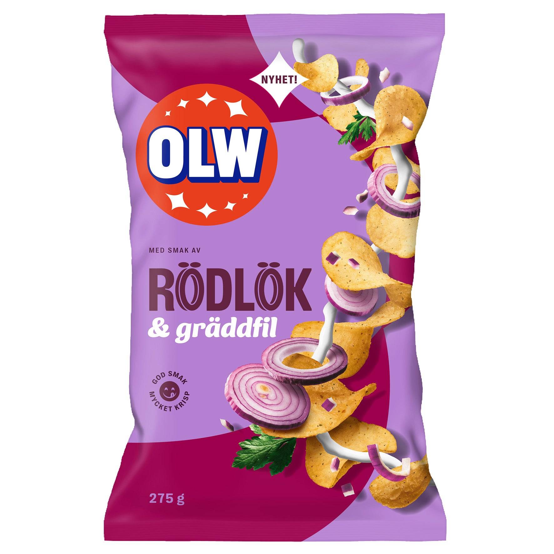 Chips OLW Rödlök & Gräddfil 15x275 g