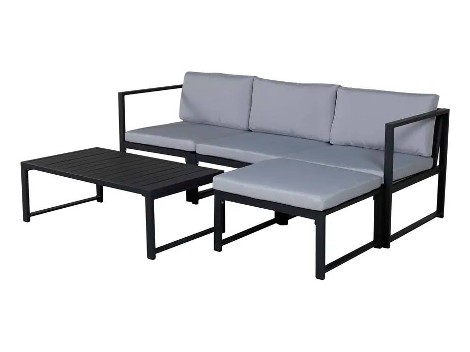 Venture Design Salvador soffgrupp Svart med grå dyna 2 hörn, mittdel, pall & bord 103x55 cm