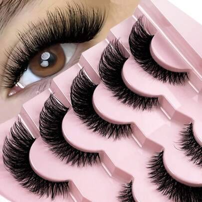 5 par DD Curl fluffiga ryska minkfalska ögonfransar, 3D voluminösa täta cat eye falska fransar, rufsiga minkfransar, långa fox eye lyftande fransset, - Svart