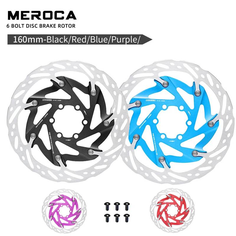 MEROCA 160mm Bike Disc Brake | Aerodynamic Heat Dissipation Disc with 6-Bolt Mount for MTB/Road Bikes Black, blue, purple red