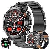 Smart Watch Militär Men med Telefonsamtal, Talassistent, 3 Armband, 1,39” AMOLED Rund HD-skärm Smart klocka, Sömnspårare Pulsmätare, 123 Sportlägen, Fitness tracker Smartwatch för Android iOS (Svart)