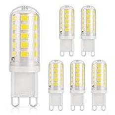 DiCUNO LED-lampa G9 3W, 410LM, 40W halogenekvivalent, Kallvit 6000K, 220-240V, CRI> 85, Ej dimbar, Energisparande, Keramisk sockel, G9 Standardsockel, 6-pack