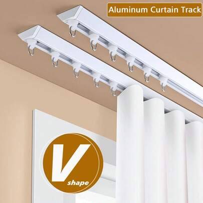 1 set V-formad osynlig ultratunn gardinskena i aluminiumlegering, justerbar skarvbar tak- eller väggmonterad kraftig rumsavdelare, enkelspår med sömlö (Multi-size)