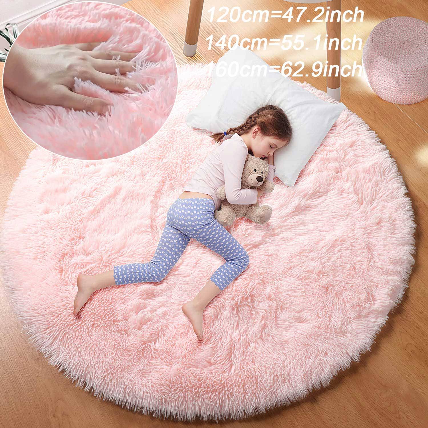 Rund matta Fluffig mjukt område Mattor för barn Flickrum Princess Castle Plysch Shag Matta Söt cirkel inredning i sovrummet ljusgrå färg