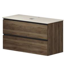 Tvättställsskåp Walnut Luna Trä 100 cm med Bänkskiva Silestone Ljusbeige Polerad