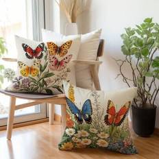 2st vintage fjärils- och blommönster, kuddfodral, mjuk persika sammet enkelsidigt tryckt, 45*45 cm, för soffdekoration inomhus, festdekoration, dekora - Multifärgad (45*45)