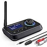 Ainostone Bluetooth 5.0 Sändare Mottagare för 2 Hörlurar trådlös Ljudadapter 2-i-1 Bluetooth Ljudmottagare Adapter med Bypass låg latens lång räckvidd 3.5 mm AUX optisk RCA för Hemmaljud TV PC
