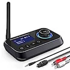 Ainostone Bluetooth 5.0 Sändare Mottagare för 2 Hörlurar trådlös Ljudadapter 2-i-1 Bluetooth Ljudmottagare Adapter med Bypass låg latens lång räckvidd 3.5 mm AUX optisk RCA för Hemmaljud TV PC