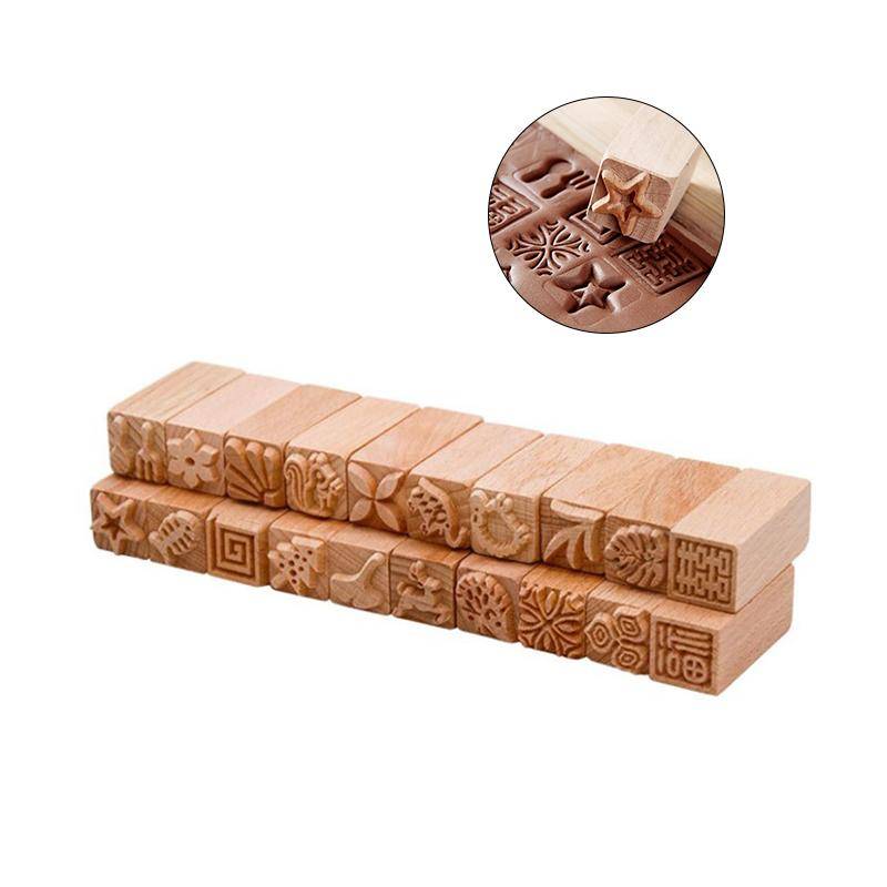 Handsnidade Trästämplar Trätätning för Tryckning DIY Lera Keramik Tryckblock Lerverktyg Fiskben / Ekorre / Blomma / Rådjur